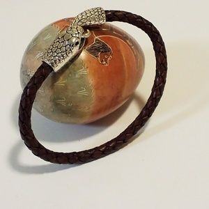 Braided Leather with Snake Head Clasp Bracelet